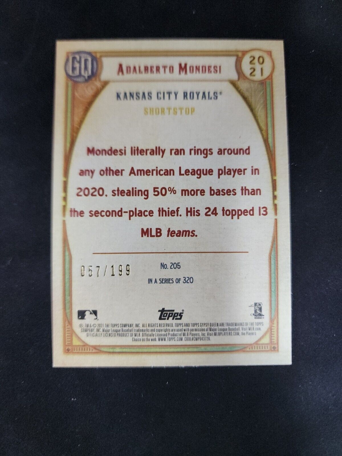 Adalberto Mondesi 2021 Topps Gypsy Queen #205 Turquoise /199