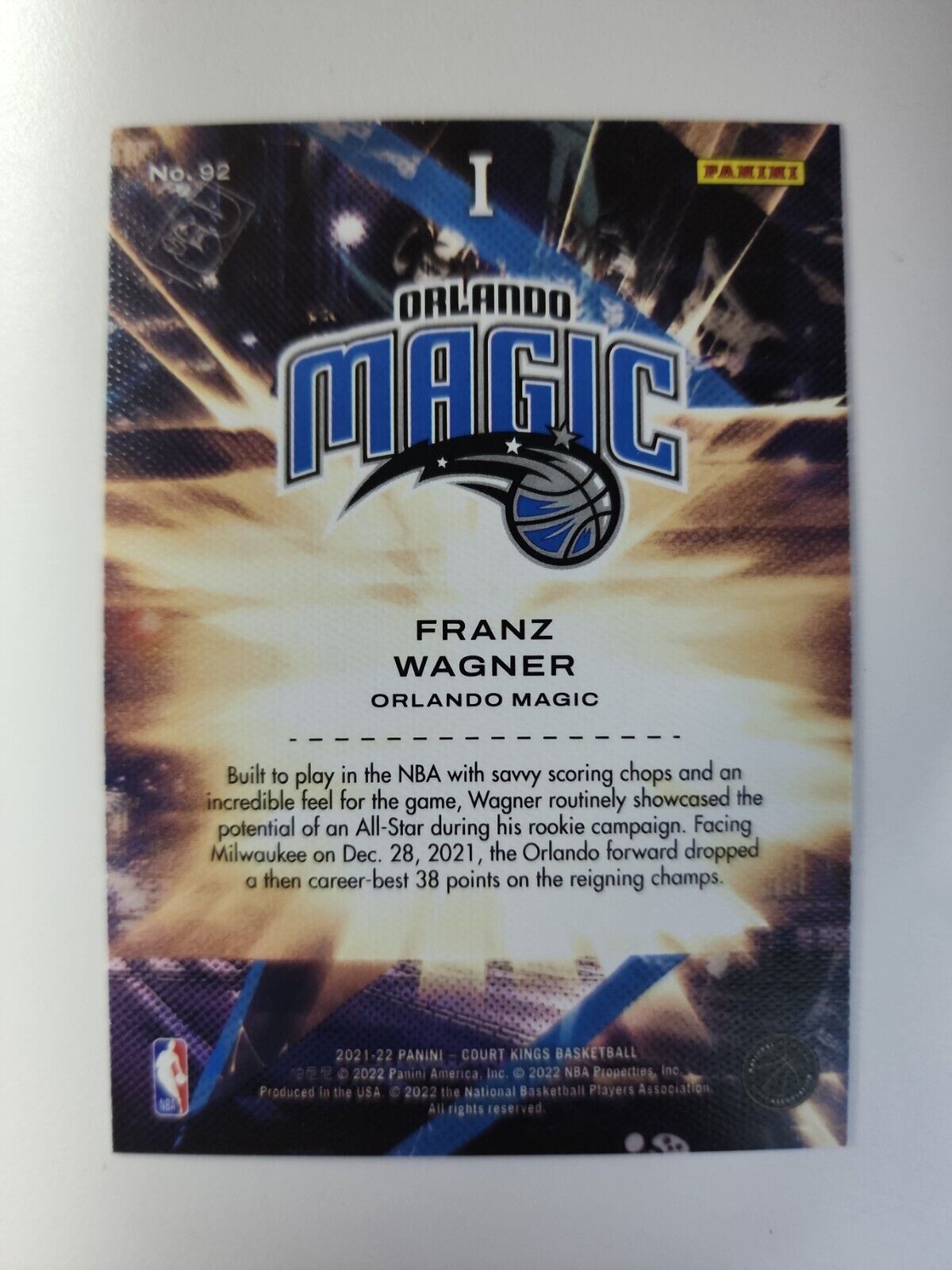 Franz Wagner Level 1 2021-22 NBA Panini Court Kings RC Rookie Magic