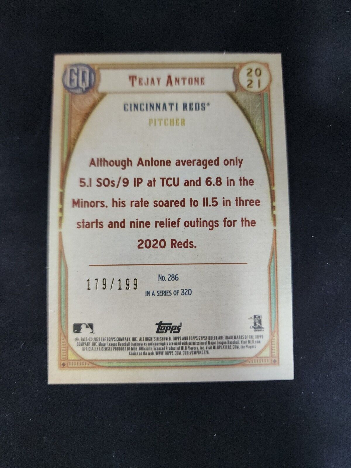 TEJAY ANTONE 2021 Topps Gypsy Queen Turquoise Reds (#286) /199 Rookie RC