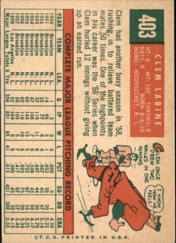 1959 Topps #403 Clem Labine - NM