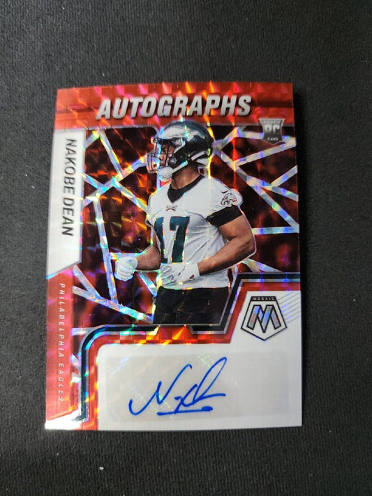 2022 Mosaic Football Nakobe Dean RC Auto Red Mosaic Prizm Eagles