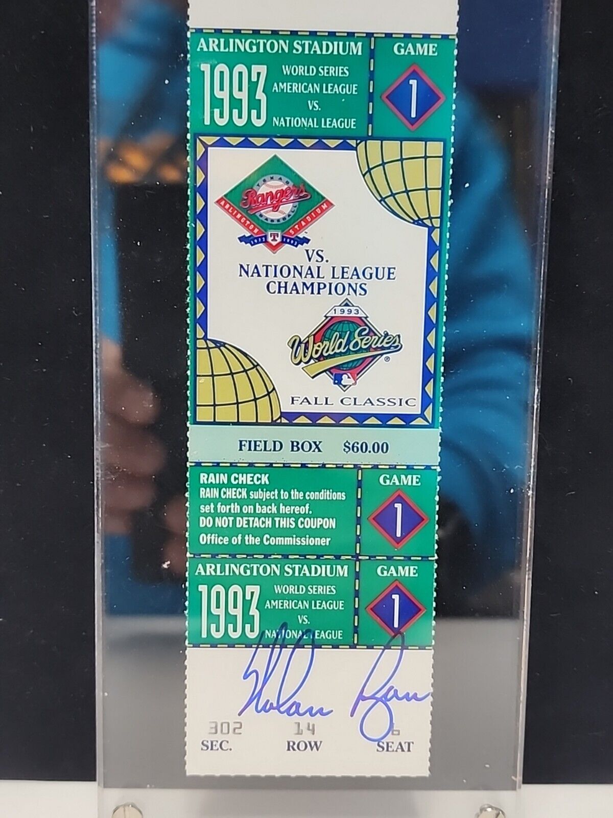 Nolan Ryan signed 1993 World Series phantom ticket /500 Retirement Year.!