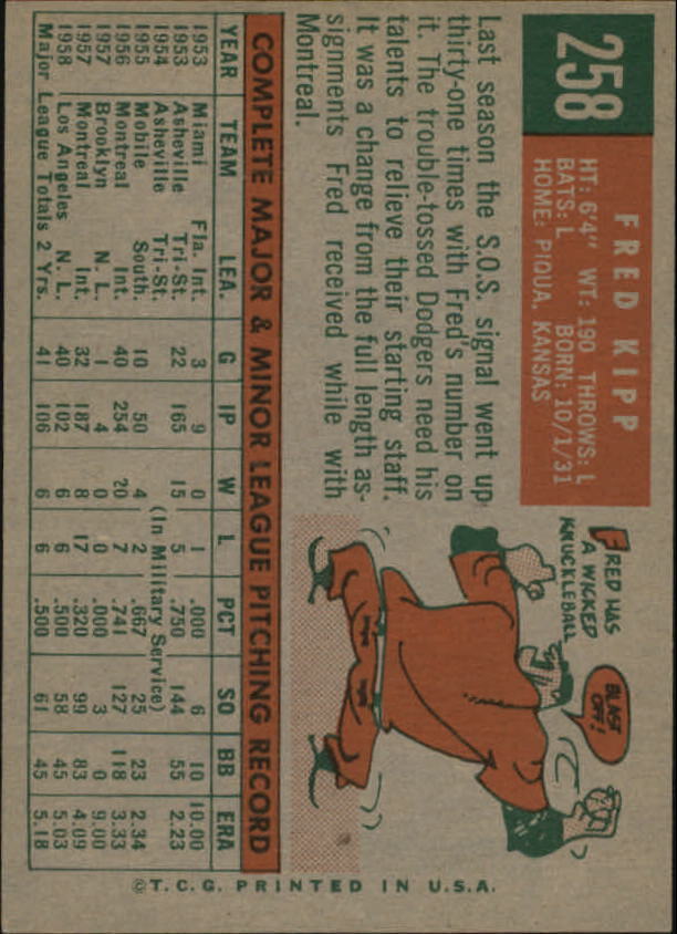 1959 Topps #258 Fred Kipp RC - NM