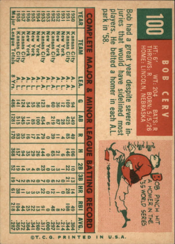 1959 Topps #100 Bob Cerv - Vg+