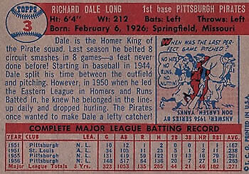 1957 Topps #3 Dale Long - NM