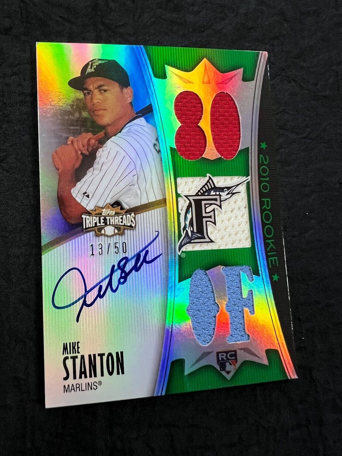 2010 TOPPS TRIPLE THREADS GIANCARLO MIKE STANTON ROOKIE PATCH AUTO /50 #186