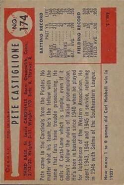 1954 Bowman #174A Pete Castiglione .966/.959 Fielding Avg. - NM