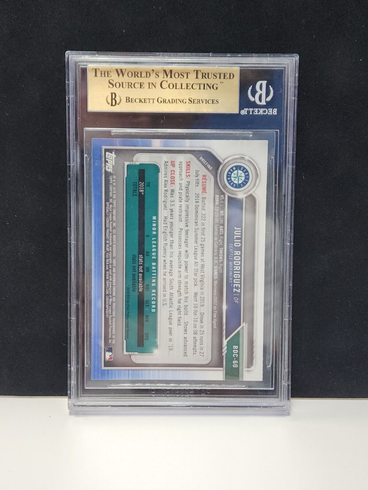 2019 Bowman Chrome Draft Julio Rodriguez #BDC-60 Sapphire Edition Beckett 9.5