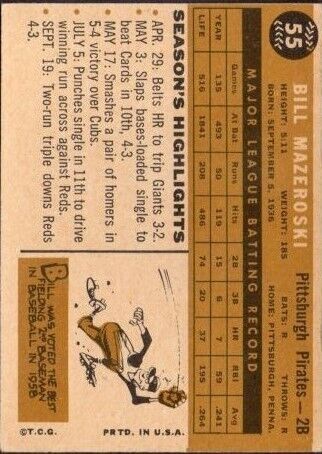 1960 Topps #55 Bill Mazeroski - Ex+