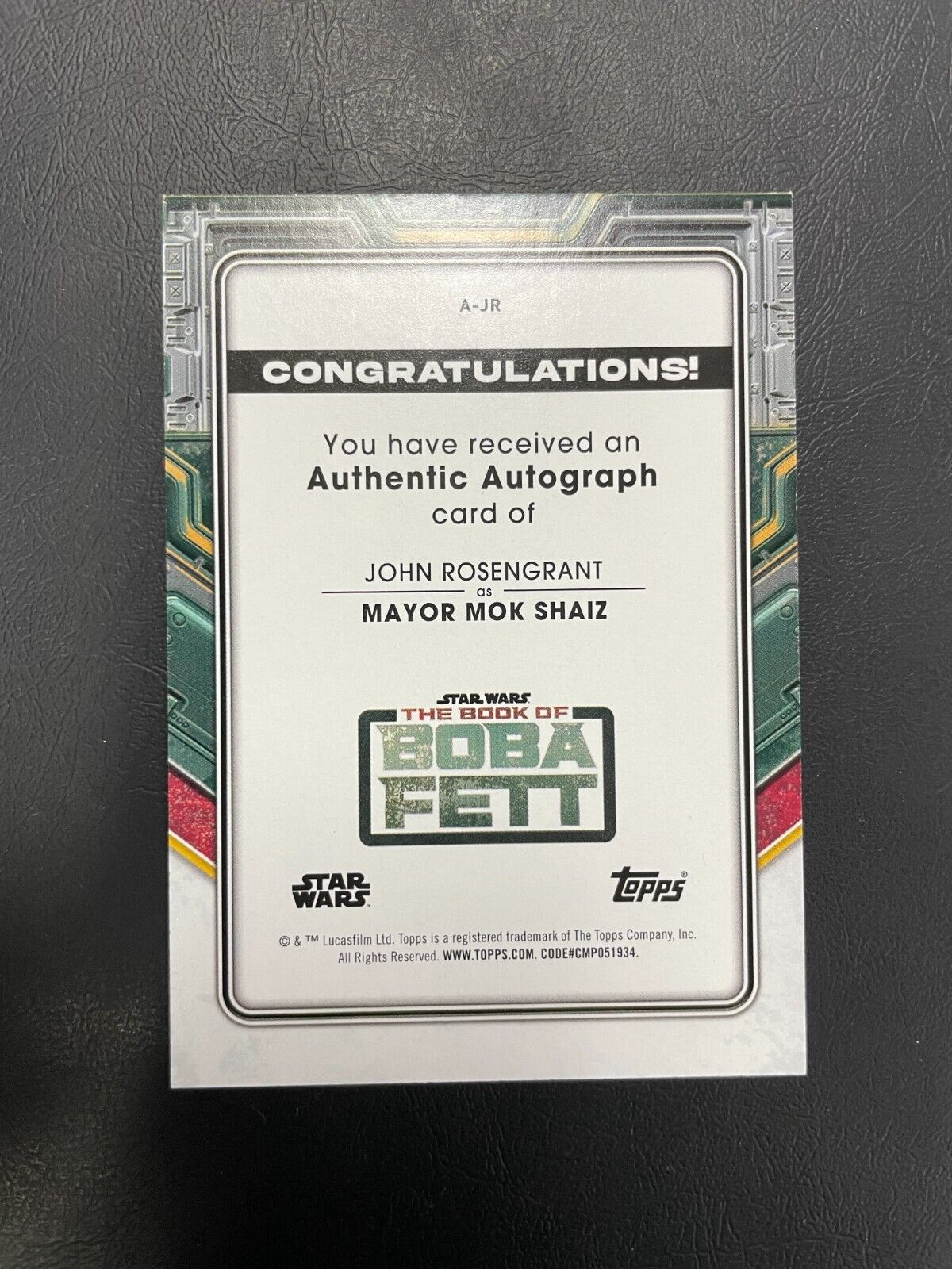 2022 Topps Star Wars Book of Boba Fett Auto John Rosengrant as Mayor Mok Shaiz