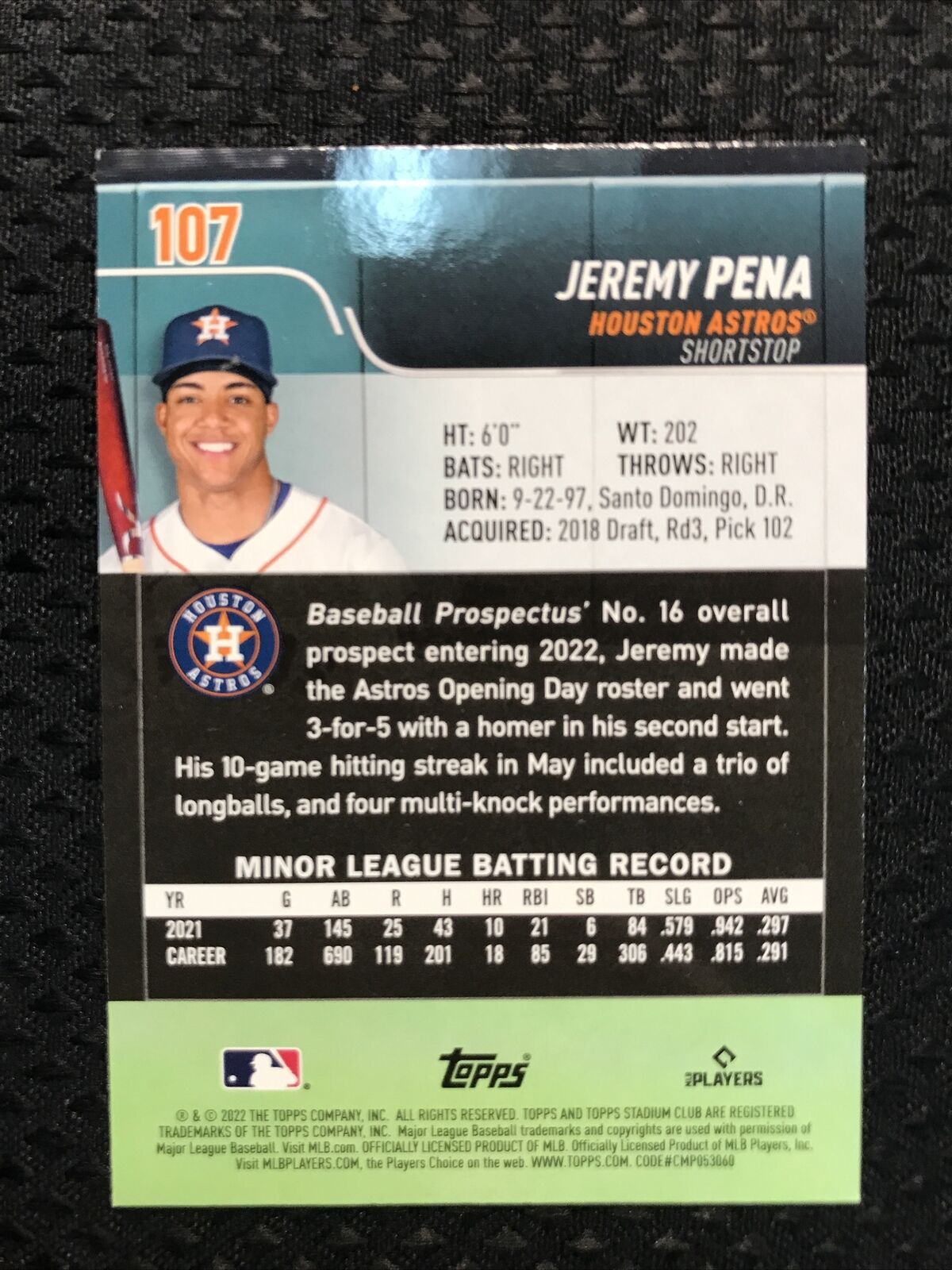 2022 Topps Stadium Club Jeremy Pena Rookie RC - Houston Astros