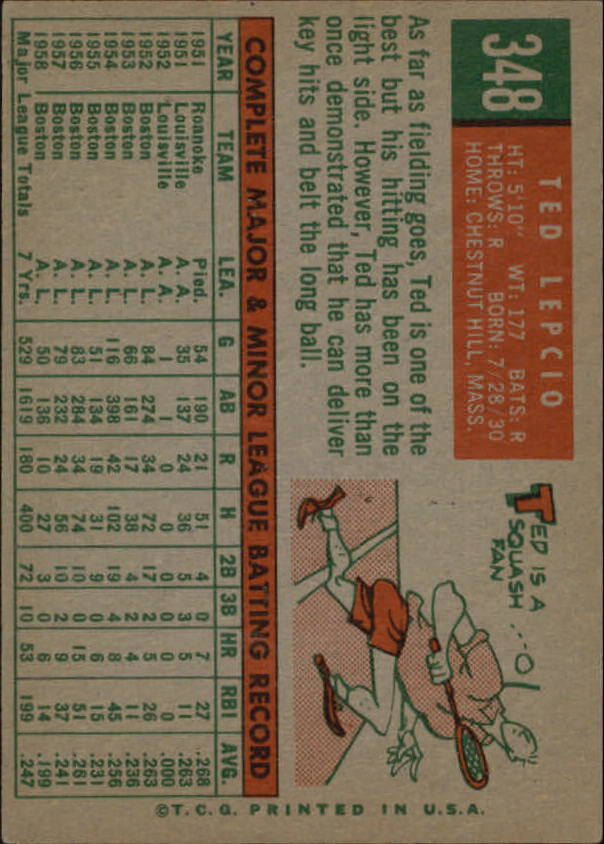 1959 Topps #348 Ted Lepcio - NM