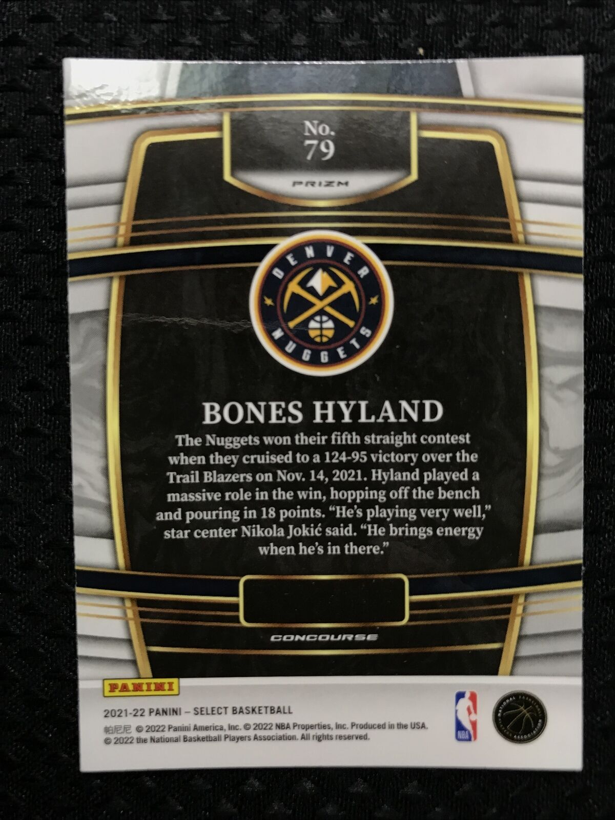 2021-22 Panini Select BONES HYLAND Silver Prizm #79 Rookie Concourse RC