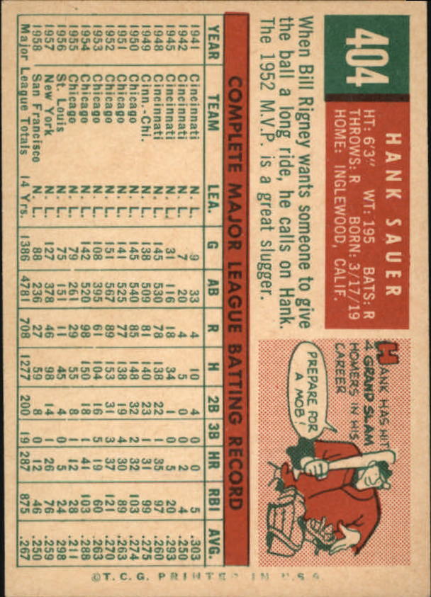 1959 Topps #404 Hank Sauer - NM