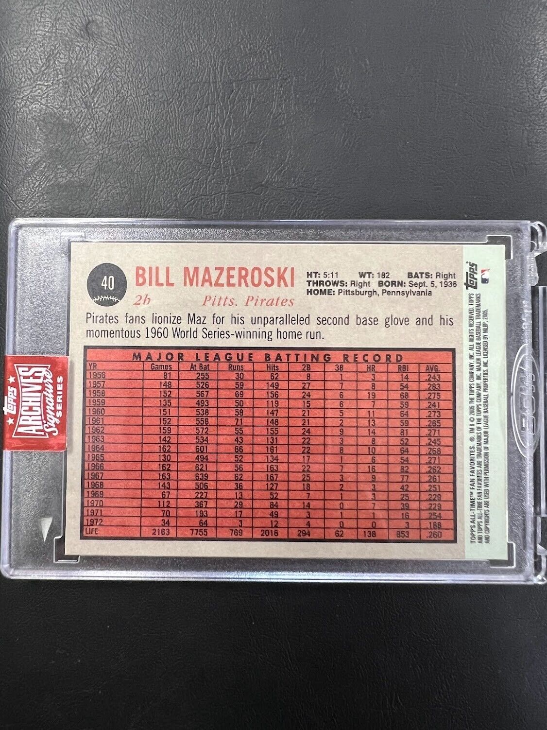 2023 Topps Archives Signature Series HOF Bill Mazeroski Auto 4/4 bookend Pirates