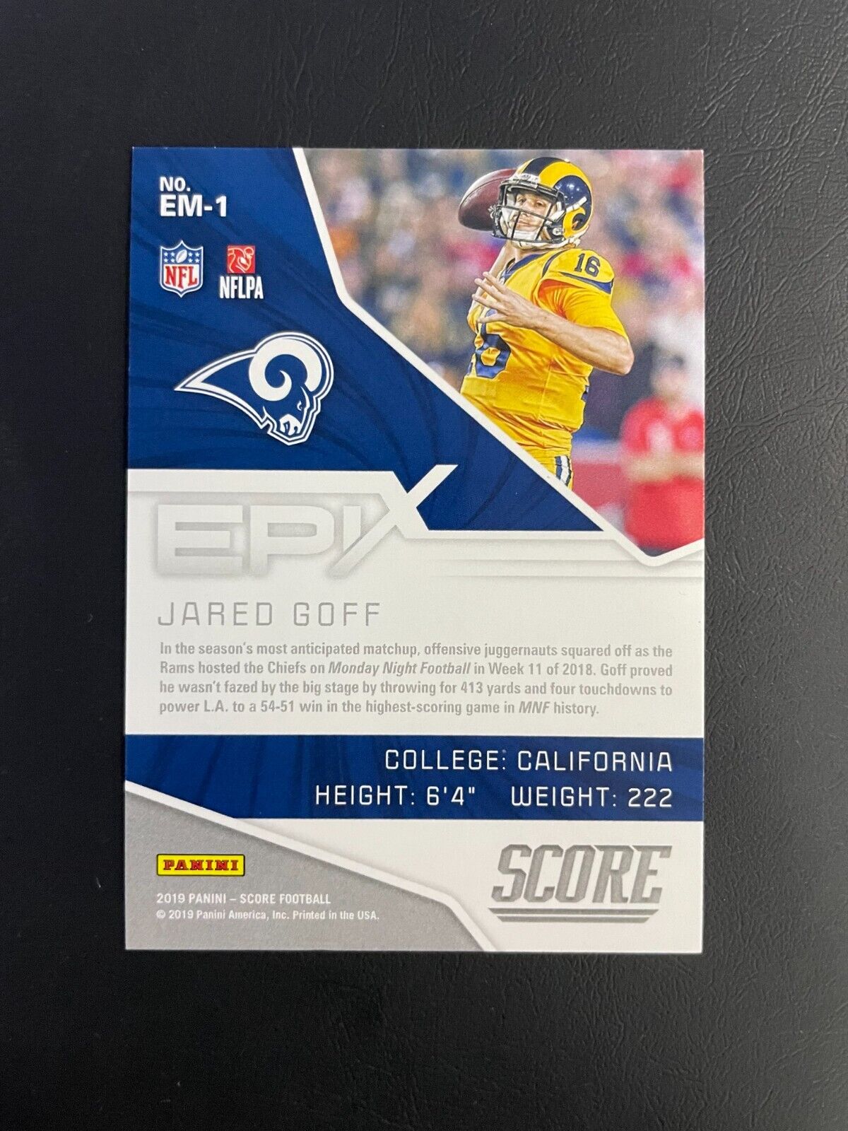 2019 Panini Score Epix Moment Jared Goff Rams #EM-1