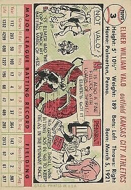 1956 Topps #3 Elmer Valo - NM