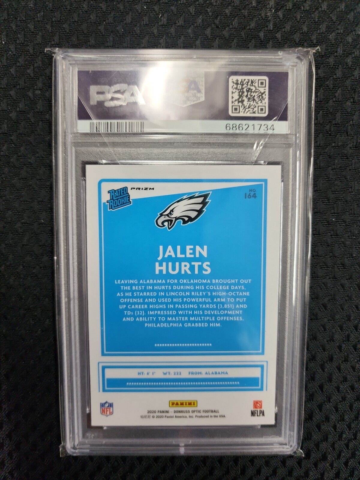 2020 Panini Donruss Optic Jalen Hurts Blue Hyper Rookie RC PSA 9 Eagles