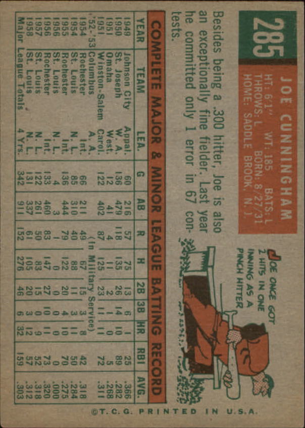 1959 Topps #285 Joe Cunningham - NM