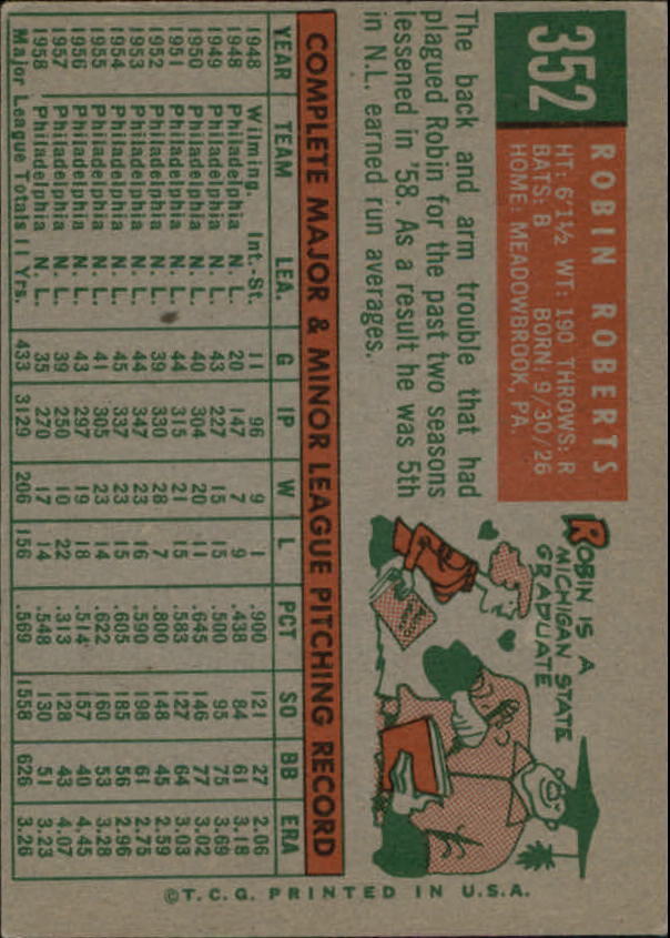 1959 Topps #352 Robin Roberts - NM