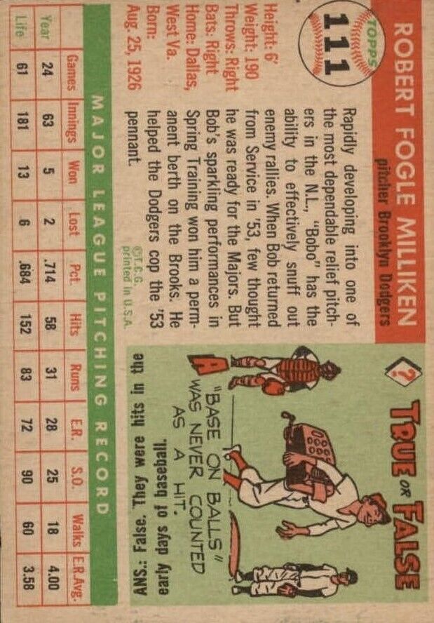 1955 Topps #111 Bob Milliken - NM
