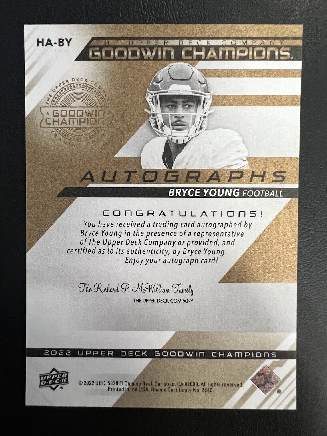 2022 Upper Deck Goodwin Champions Bryce Young ON CARD Auto #HA-BY J