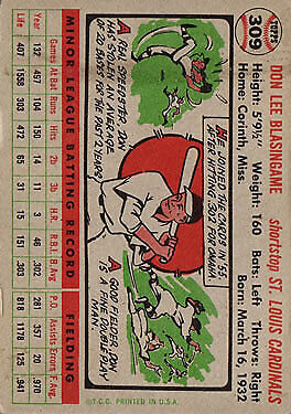 1956 Topps #309 Don Blasingame RC - Vg+