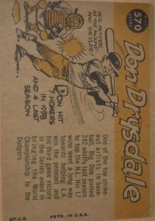 1960 Topps #570 Don Drysdale AS - Ex+