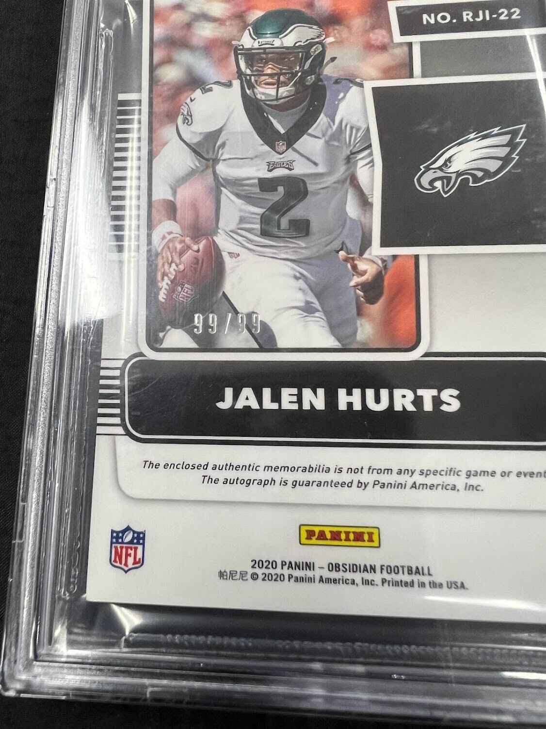 2020 Panini Obsidian Rookie Jersey Ink Orange Jalen Hurts PATCH AUTO RPA 99/99