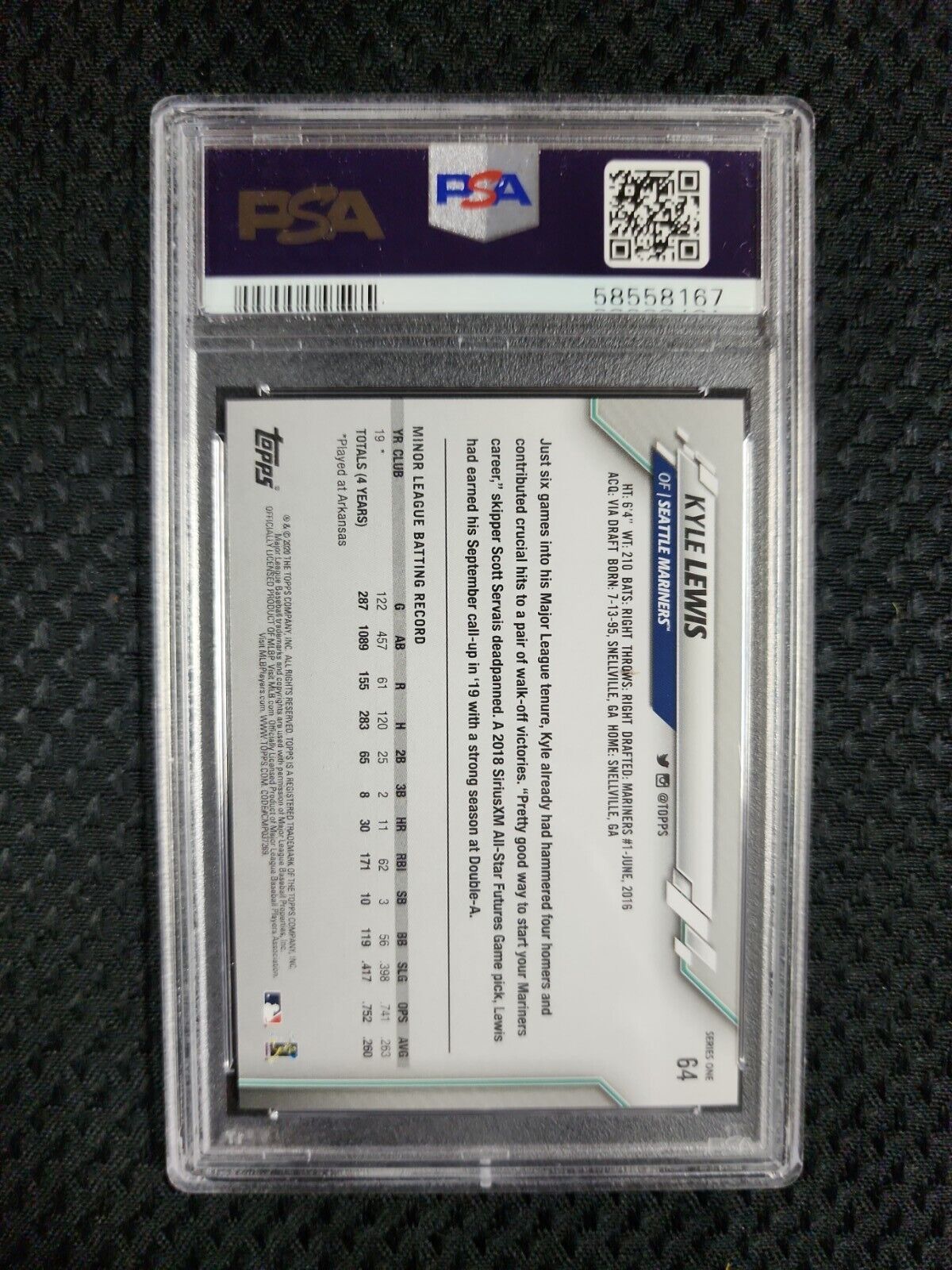 2020 Topps Kyle Lewis Rookie Card RC #64 PSA 10 GEM MINT Arizona Diamondbacks