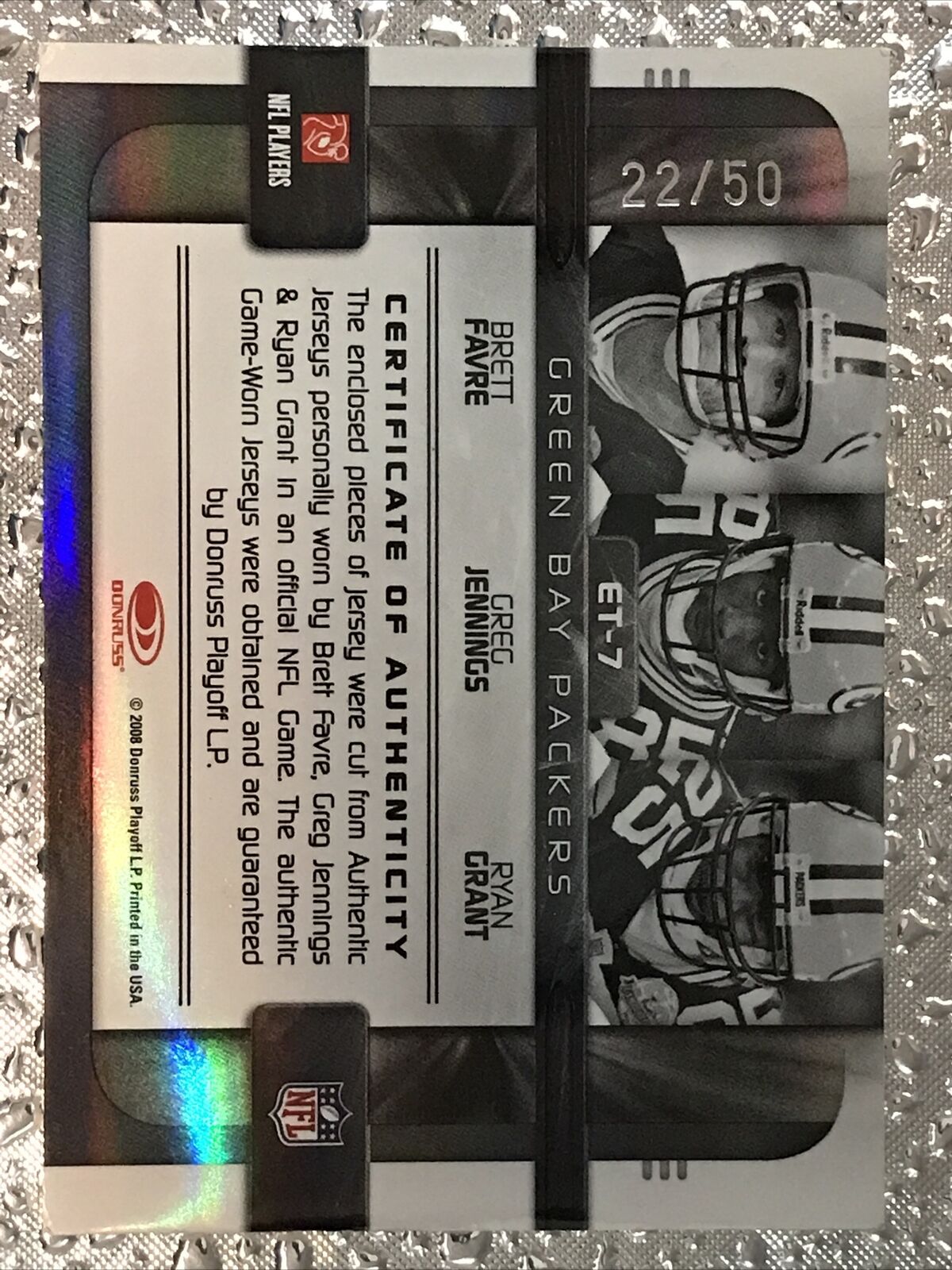 2008 Donruss Elite Teams Jerseys ET-7 PACKERS Brett Favre/Jennings/Grant /50**