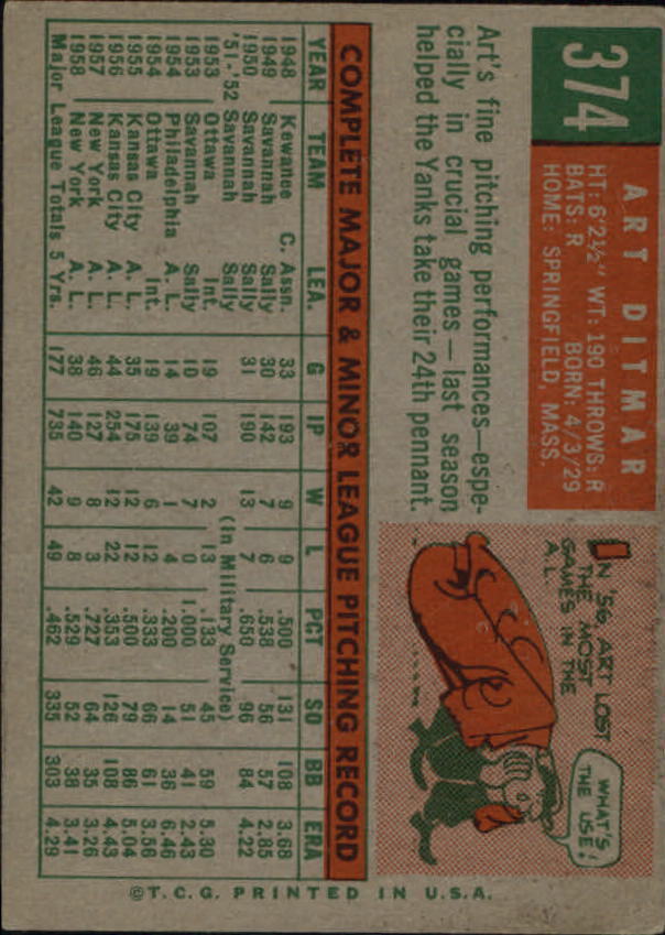 1959 Topps #374 Art Ditmar - NM