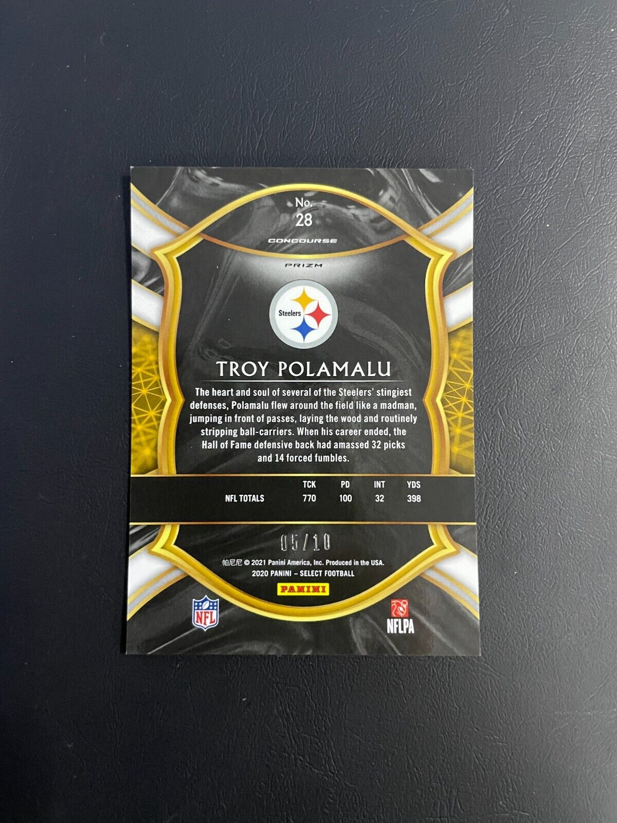2021 Panini Select Troy Polamalu Pink Prizm Concourse /10