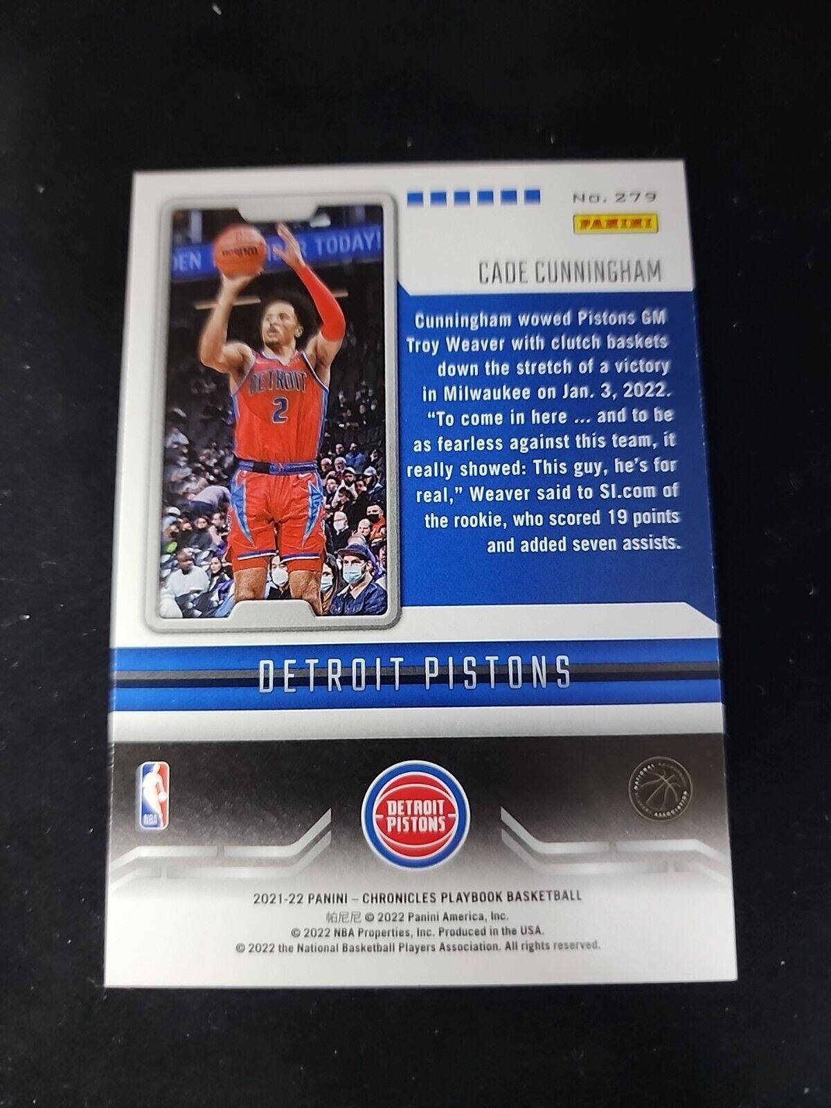 Cade Cunningham 2021-22 Panini Chronicles Pink Foil Playbook 75th Anniversary SP