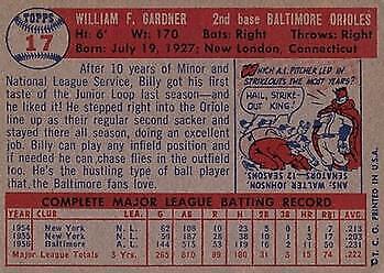 1957 Topps #17 Billy Gardner - NM