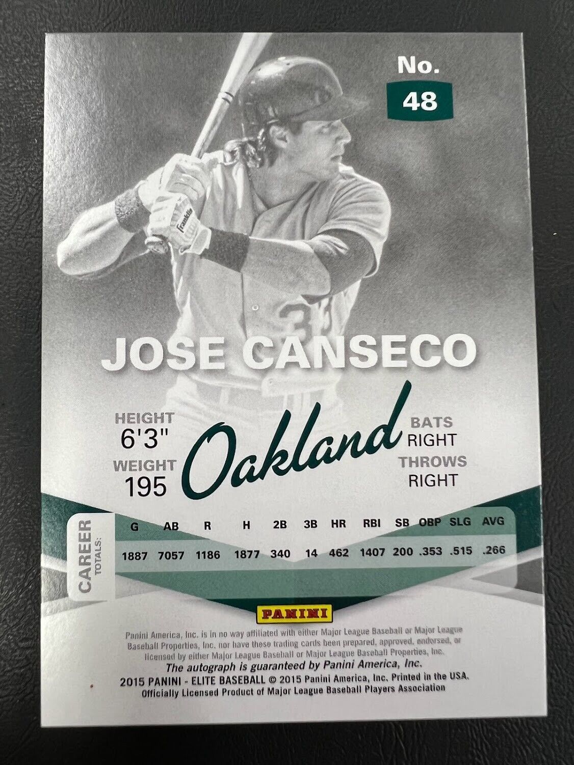 Jose Canseco 2015 Panini Elite Signatures 21st Century #48 A's Rangers Blue Jays