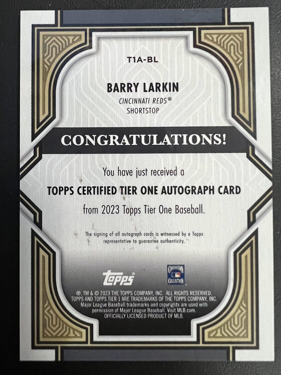 Barry Larkin 2023 Topps Certified Tier One Bronze Ink Autograph 13/25 J