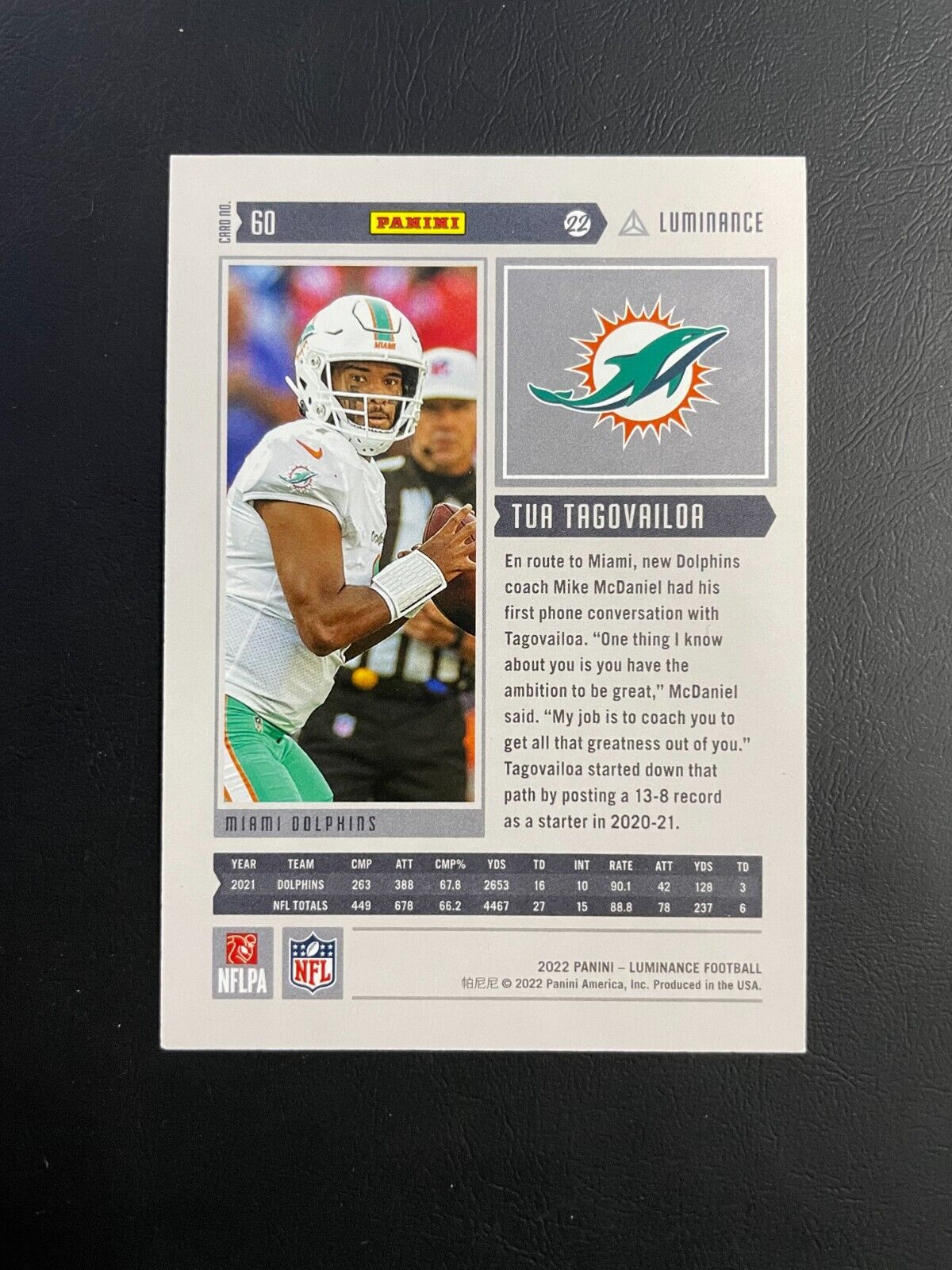 2022 Panini Luminance Blue Tua Tagovailoa /149 Dolphins No. 60
