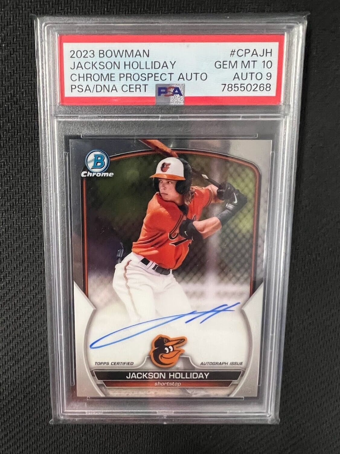 2023 Bowman Chrome Jackson Holliday #CPA-JH Prospect On Card Auto PSA 10 J
