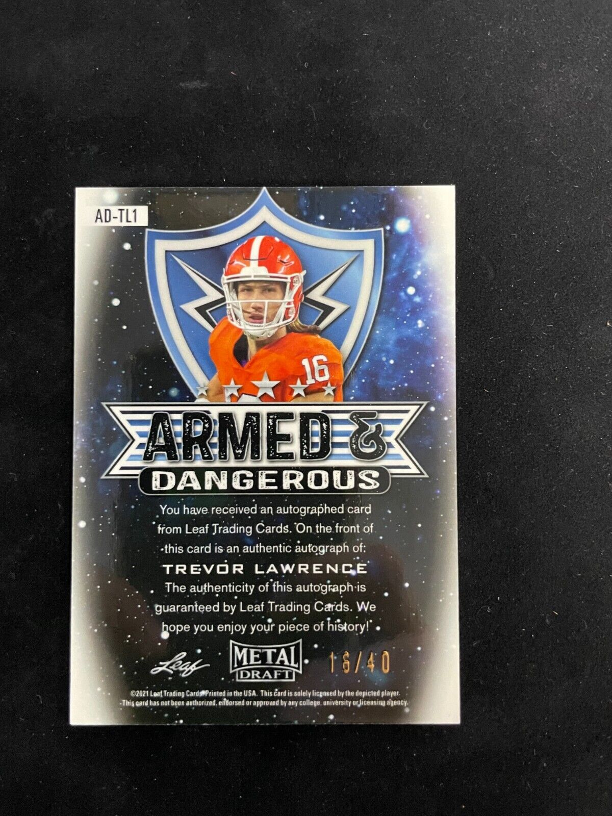 2021 Leaf Metal Draft Armed & Dangerous Trevor Lawrence Autograph #16/40