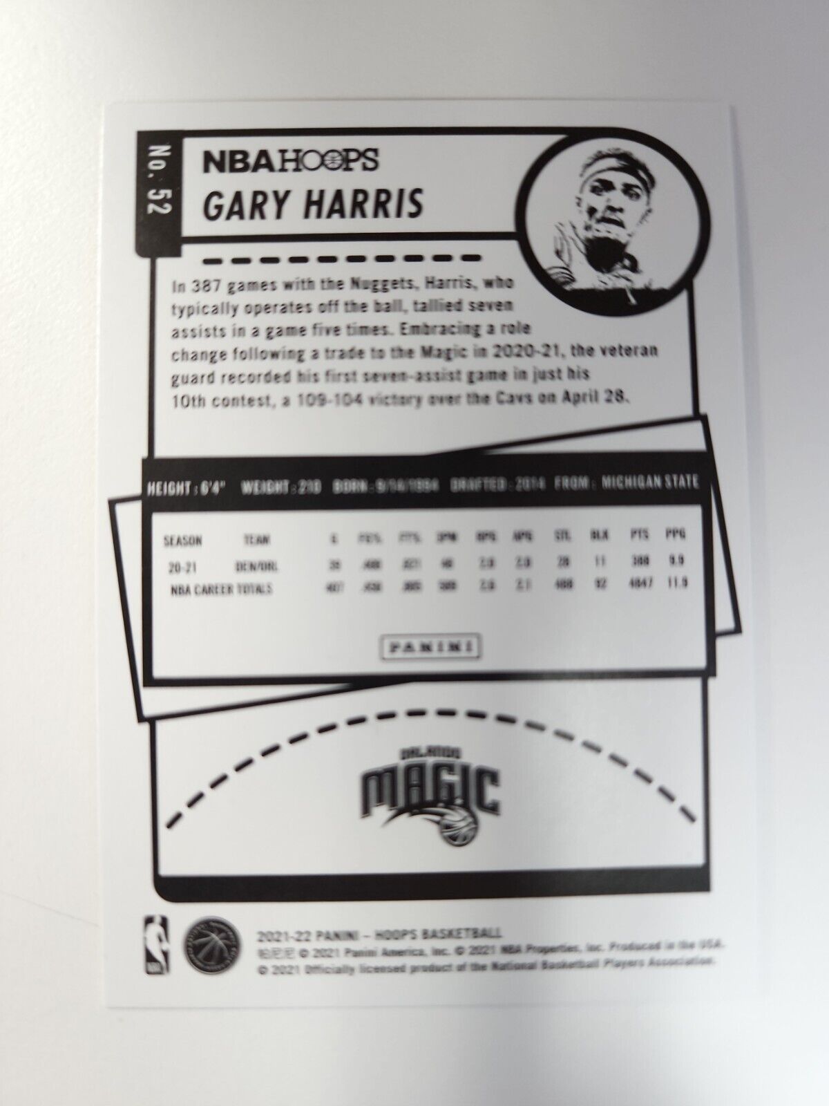 2021-22 NBA Hoops #52 Gary Harris Green /75 Magic