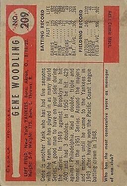 1954 Bowman #209 Gene Woodling UER Reversed Photo - NM