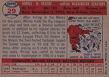 1957 Topps #29 Whitey Herzog RC - NM