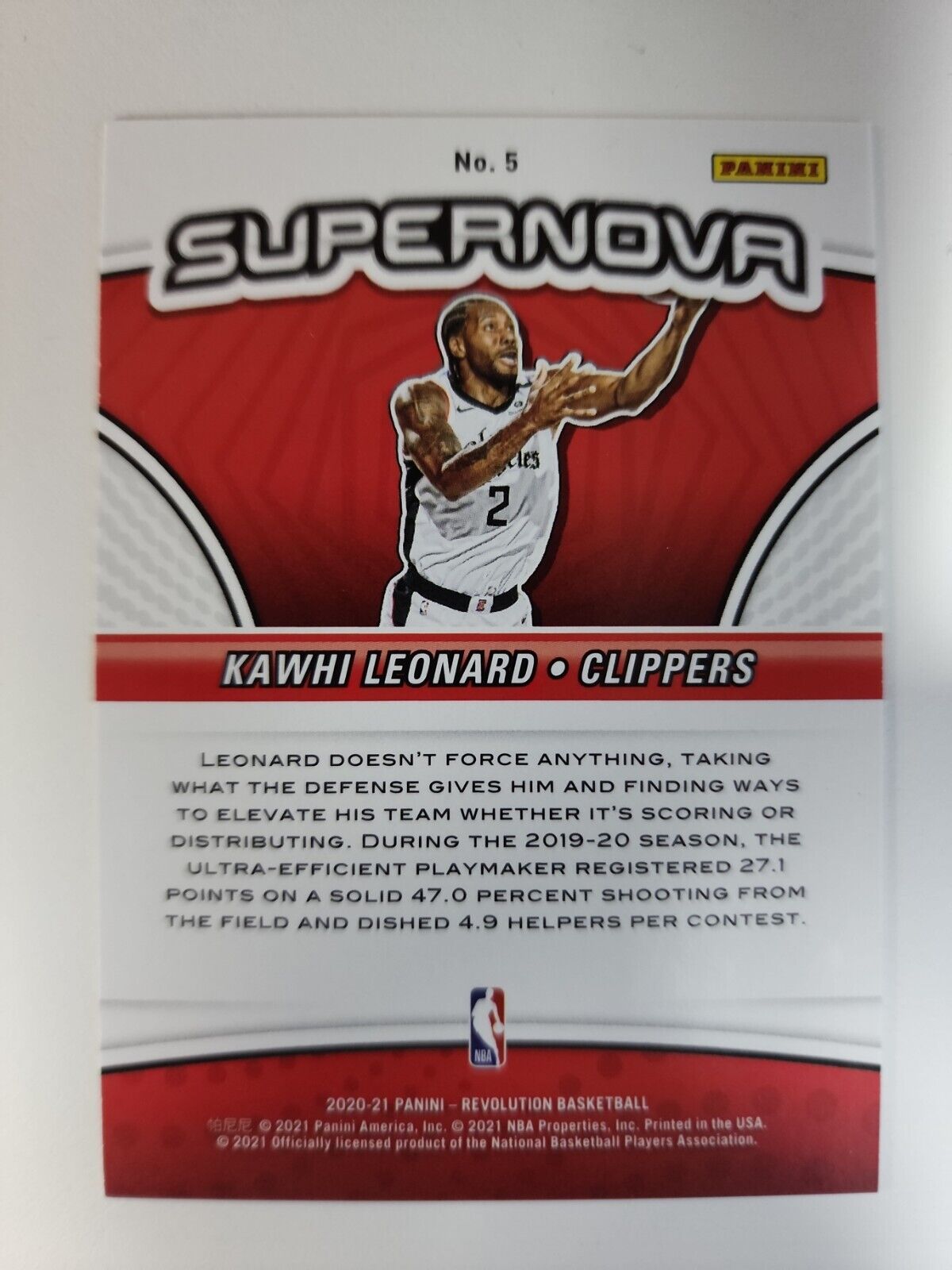 Kawhi Leonard 2020-21 Panini Revolution Supernova #5 Los Angeles Clippers