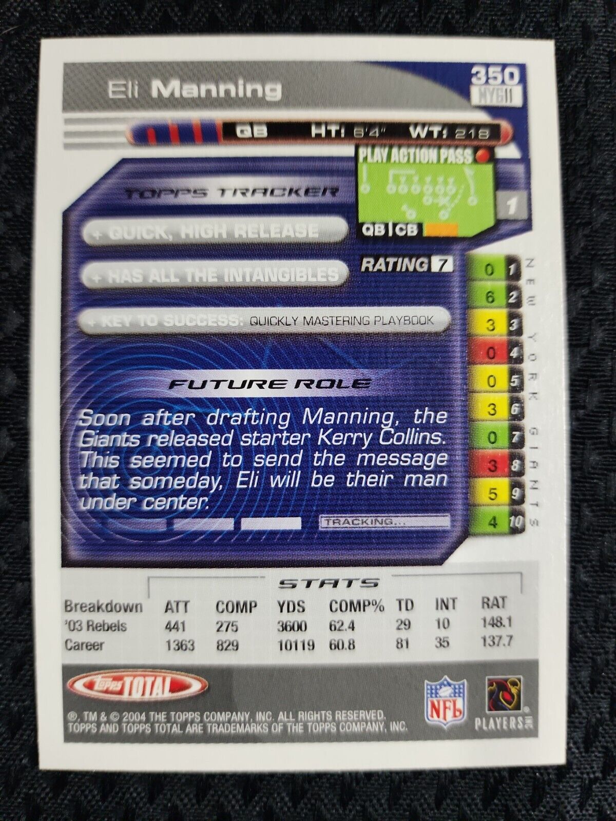 Eli Manning 2004 Topps total RC #350 New York Giants Rookie Ole Miss Rebels