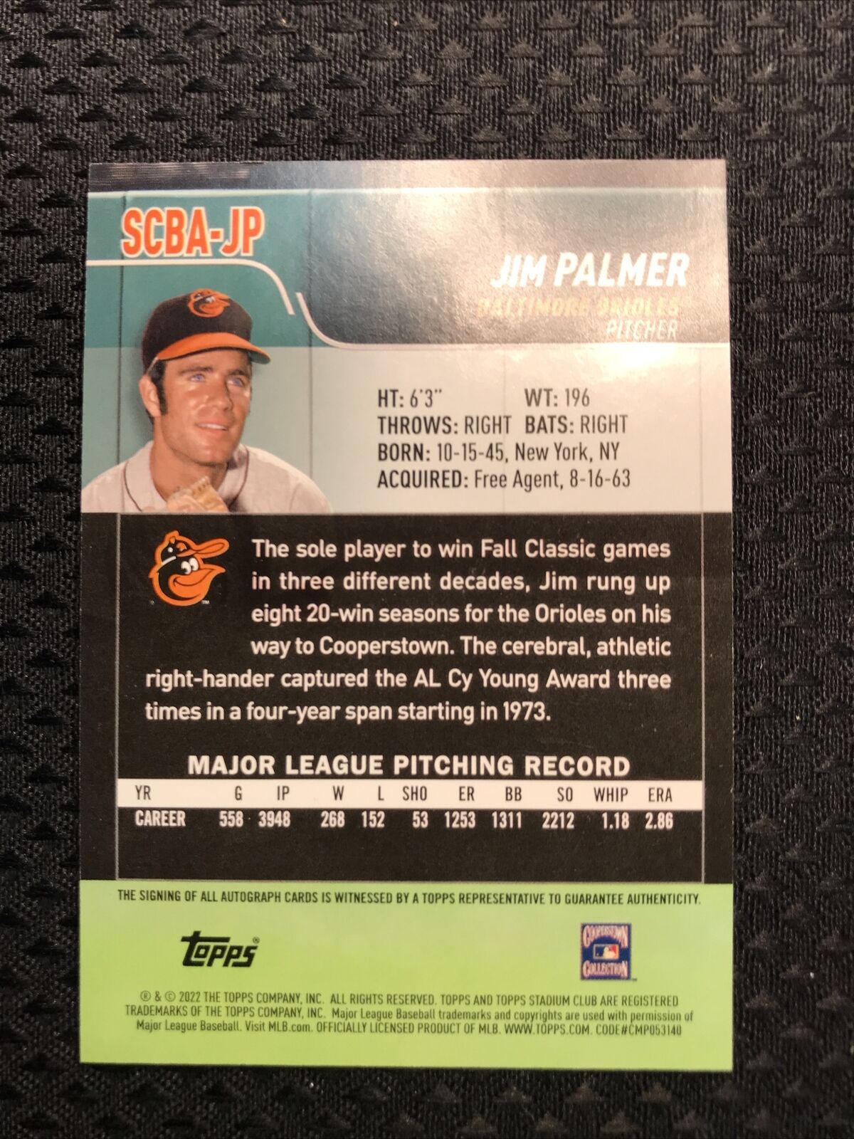 2022 Topps Stadium Club Jim Palmer Auto HOF