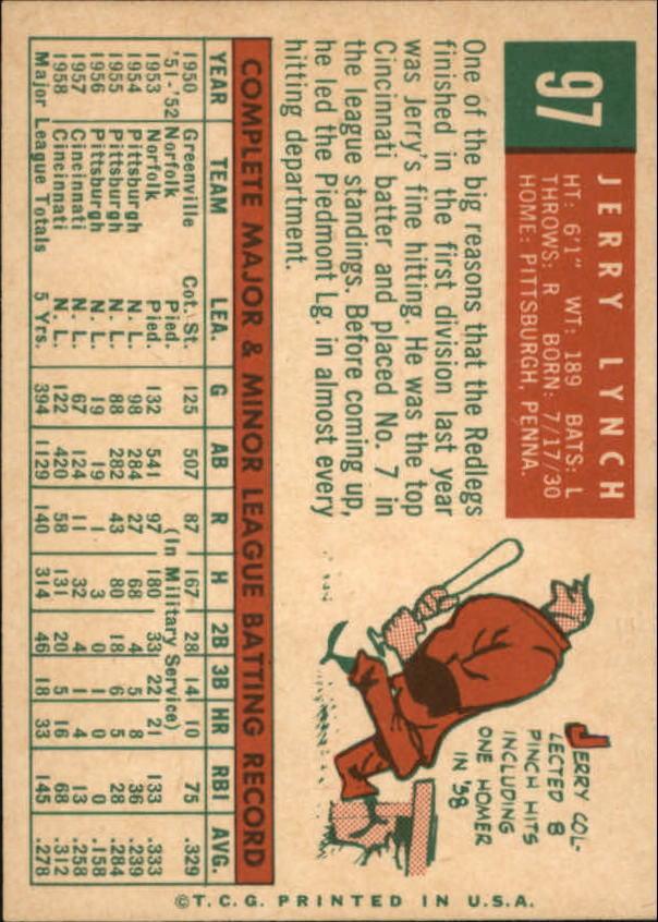 1959 Topps #97 Jerry Lynch - Vg+