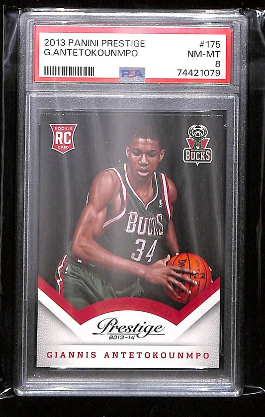 GIANNIS ANTETOKOUNMPO 2013/14 PANINI PRESTIGE #175 RC ROOKIE BUCKS PSA 8 NM-MT