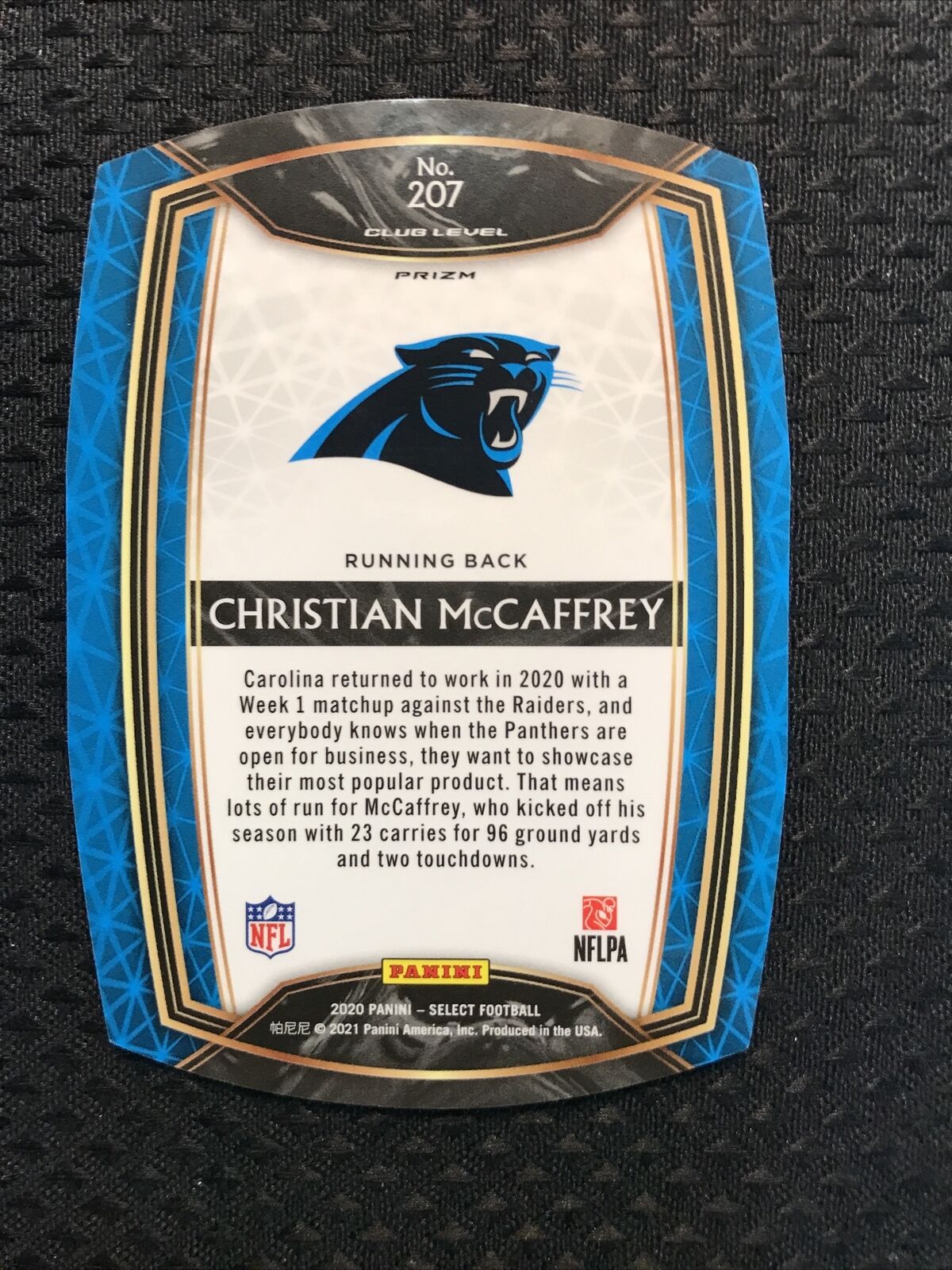 2020 Select CHRISTIAN MCCAFFREY TRI COLOR die cut CLUB level Wave #207