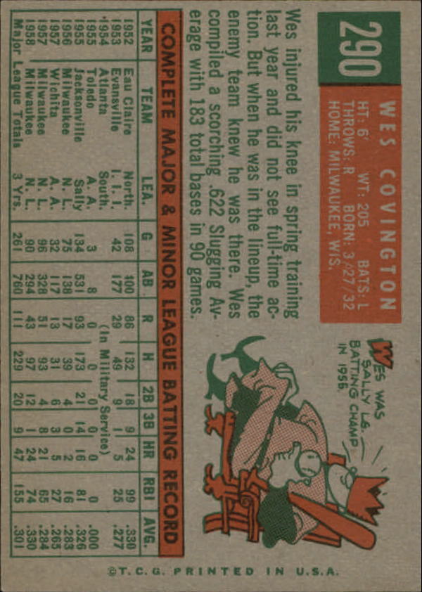 1959 Topps #290 Wes Covington - NM
